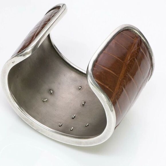 Ralph Lauren Collection * Fall '05 Crystal Logo Sterling Alligator Cuff Bracelet - Picture 9 of 16